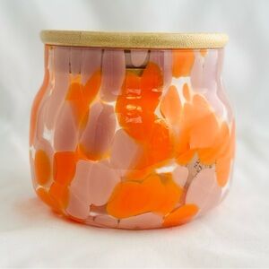 NEW Gourmet Kitchen Murano Glass Jar With Bamboo Lid Orange~Lavender Airtight